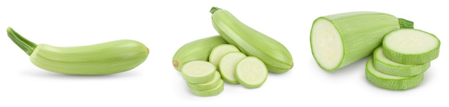 zucchini or marrow isolated on white background with clipping path and full depth of field, Set or collection