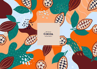 Vector frame with doodle cocoa and abstract elements. Hand drawn illustrations.