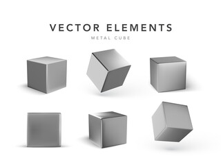 Set of 3d cubes with shadow. Gray blocks. Vector illustration