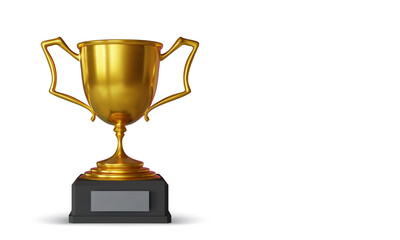 Golden champion cup with shadow isolated on white background. Sport tournament award. Vector illustration