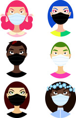 set of alternative fashion people wearing masks	