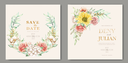 Blooming floral spring invitation card set