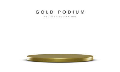 Realistic gold podium. Round winner pedestal. 3d empty platform. Vector illiustration
