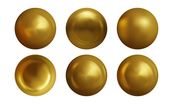 Set of gold sphere isolated on white background. Collection of golden bubble. Vector illustration