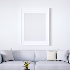 Room with Mid Century Elegant Sofa, Side Tables and Wooden Floors, Empty Walls with Frame