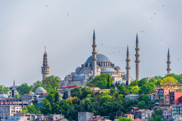 Fototapeta na wymiar Suleymaniye Mosque view from Halic in Istanbul
