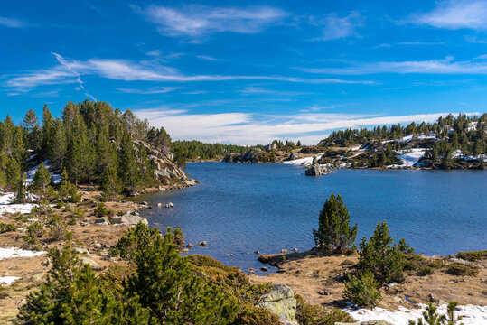 Mountain lake Matemale France Pyrenees spring time