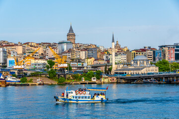Sokullu Mehmet Pasa Mosque and Halic Metro Bridge view in Istanbul