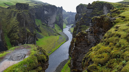 Travel to Iceland. Beautiful landscape. Famous Fjadrargljufur canyon.