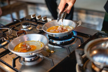 panned egg , Fried Egg with Toppings, Vietnam food, Thai food