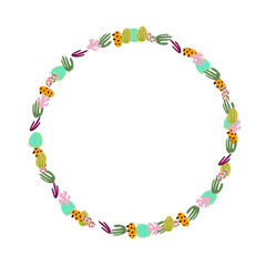 Abstract round frame made of flowers, corals and branches. Marine plants. Vector wreath.