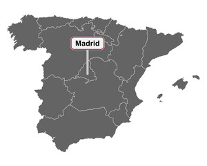 Landkarte von Spanien mit Ortsschild Madrid