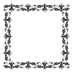 Elegant square frame. Black floral ornament in the damask pattern style on a white background. Empty space for text