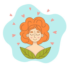 Spring time. A young girl is in love and happy. Vector illustration