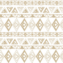 Beige ethnic monochrome abstract geometric pattern of triangles on white background