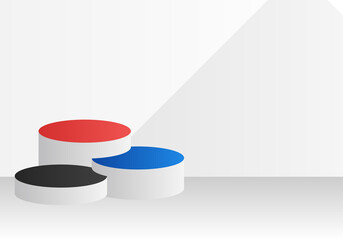 modern 3d colorful podium pedestal on abstract clean white background. product display or award stage. vector