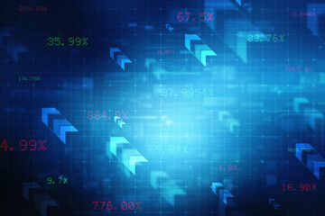 Business chart with uptrend line graph, bar chart and stock numbers in abstract business background
