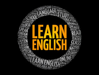 Learn English word cloud, education concept background