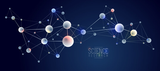 Vector molecules scientific chemistry and physics theme vector abstract background, micro and nano science and technology theme, atoms and microscopic particles. - obrazy, fototapety, plakaty