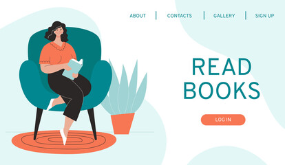Design web page template for a website for a book store, online learning, digital library.Vector illustration in a flat style.Men and women with books in different poses