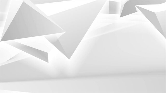 White grey abstract corporate motion design with 3d triangle pyramids. Geometric low poly futuristic background. Seamless looping. Video animation Ultra HD 4K 3840x2160