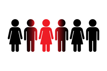 Influence of a group of people. An infected person in a crowd of people. Dissemination of ideas. Man and woman vector illustration