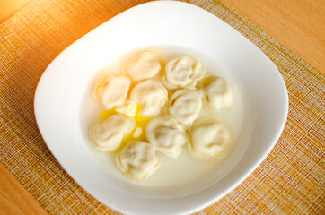 Homemade dumplings stuffed with meat and butter.