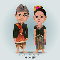 Vector illustration. traditional clothing of the Sasak tribe, Lombok, Nusa Tenggara Barat.
