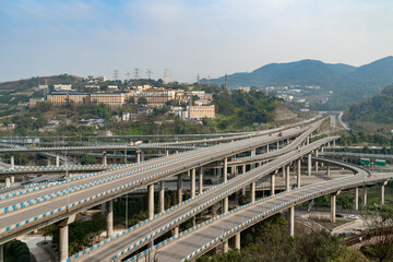 Obraz premium The intersecting multi-storey overpass in Chongqing, China