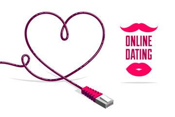 Dating site advertising poster or banner vector concept illustration with plug, internet love, online dating.