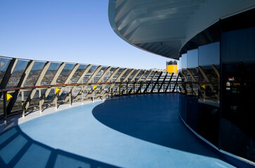 Pooldeck or swimmingpool with sun deck on modern Costa cruiseship or cruise ship liner with sun...