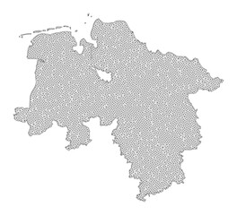 Polygonal mesh map of Lower Saxony State in high resolution. Mesh lines, triangles and dots form map of Lower Saxony State.