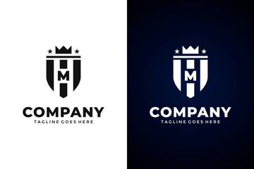 Modern Shield and letter m logo template.Vector shield emblem design. Shield logo design.