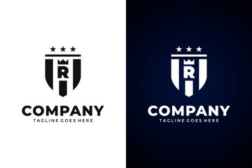 Modern Shield and letter R logo template.Vector shield emblem design. Shield logo design.