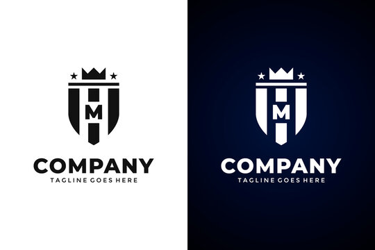 Modern Shield and letter m logo template.Vector shield emblem design. Shield logo design.