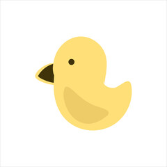 Rubber yellow duck, children's bathing toy. Vector isolated on white background. Doodle stock illustration, flat style.
