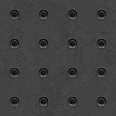 Gray metal-iron panel with circles texture.Seamless pattern background.