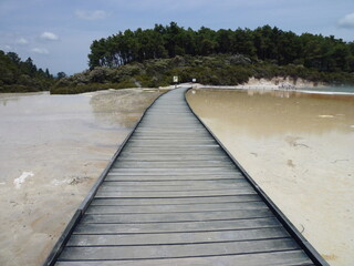 a footbridge in the Waiotapu Taupo District, Waikato, North Island, New Zealand, November