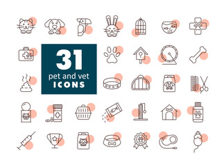 Pet and vet vector icon set