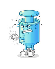 syringe swat fly character. cartoon mascot vector