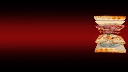 Chicken bacon and cheese sandwich red background 16 9