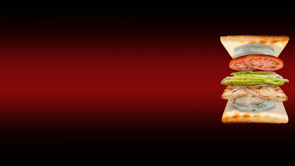 Chicken lettuce and tomato sandwich red background 16 9