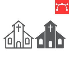 Church line and glyph icon, building and god, church vector icon, vector graphics, editable stroke outline sign, eps 10.