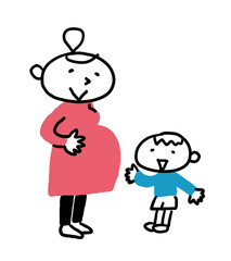 立って微笑んでいる妊娠中の女性と子ども