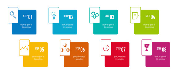Infographics design vector and business icons with 8 options for presentation and web site	
