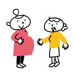 立って微笑んでいる妊娠中の女性とおばあちゃん