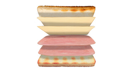 Double ham and cheese sandwich white background