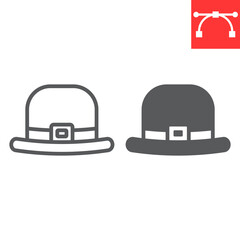 Leprechaun hat line and glyph icon, St. Patricks day and holiday, hat vector icon, vector graphics, editable stroke outline sign, eps 10.