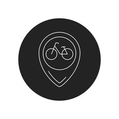 Location bicycle black glyph icon. City transport rental. Sharing service. Pictogram for web, mobile app, promo. UI UX design element.