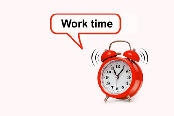 Red alarm clock and text - Work Time